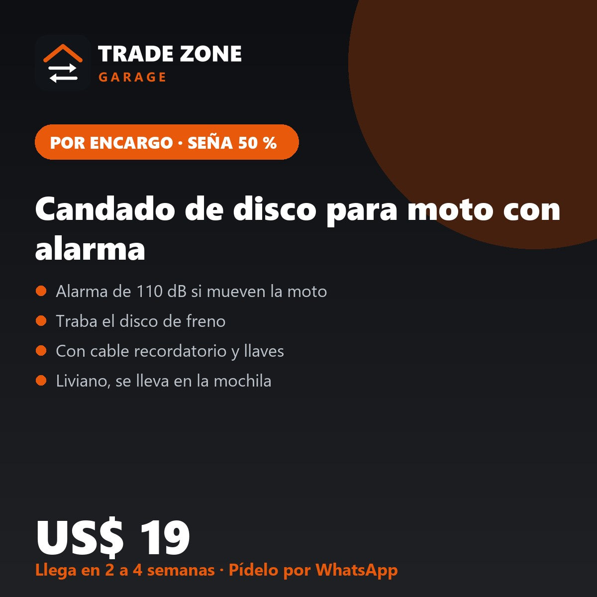 Candado de disco para moto con alarma